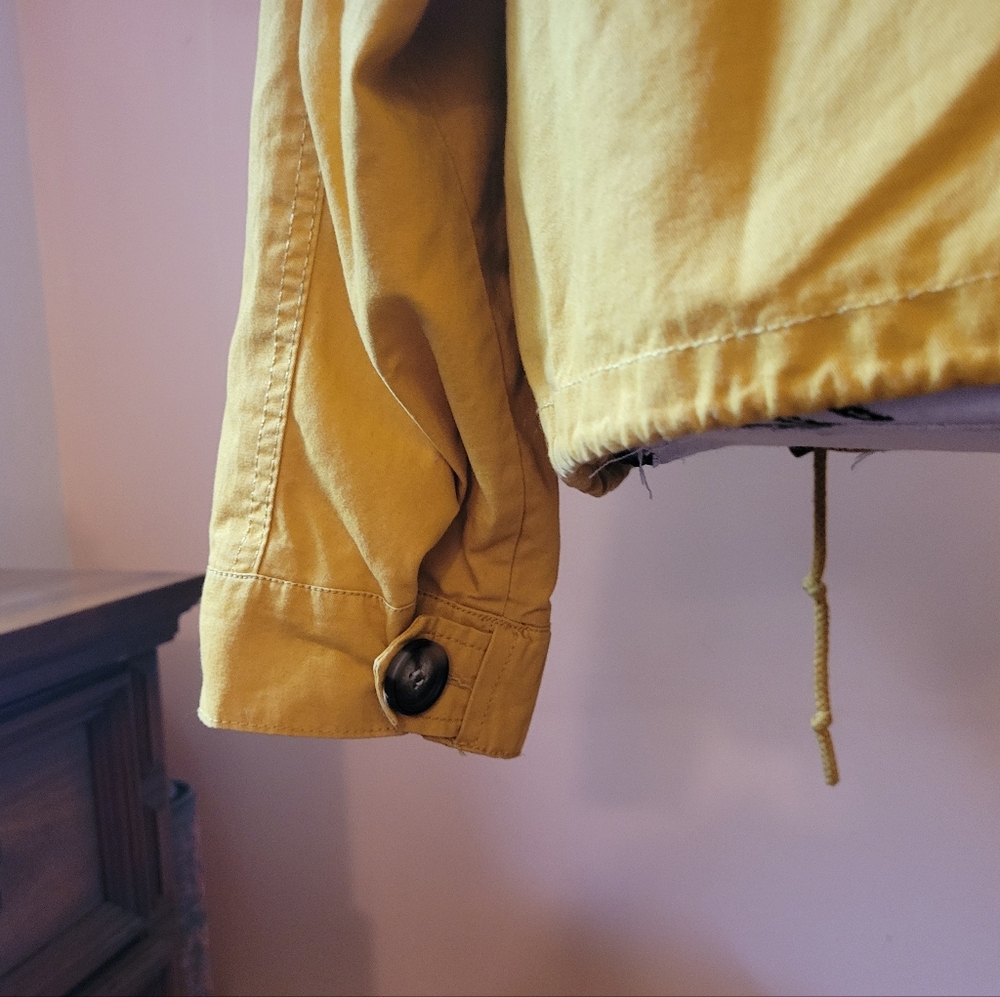 Forever 21 Mustard Yellow Hooded Cargo Jacket, Drawstring Hem, EUC L, Juniors - Picture 8 of 11